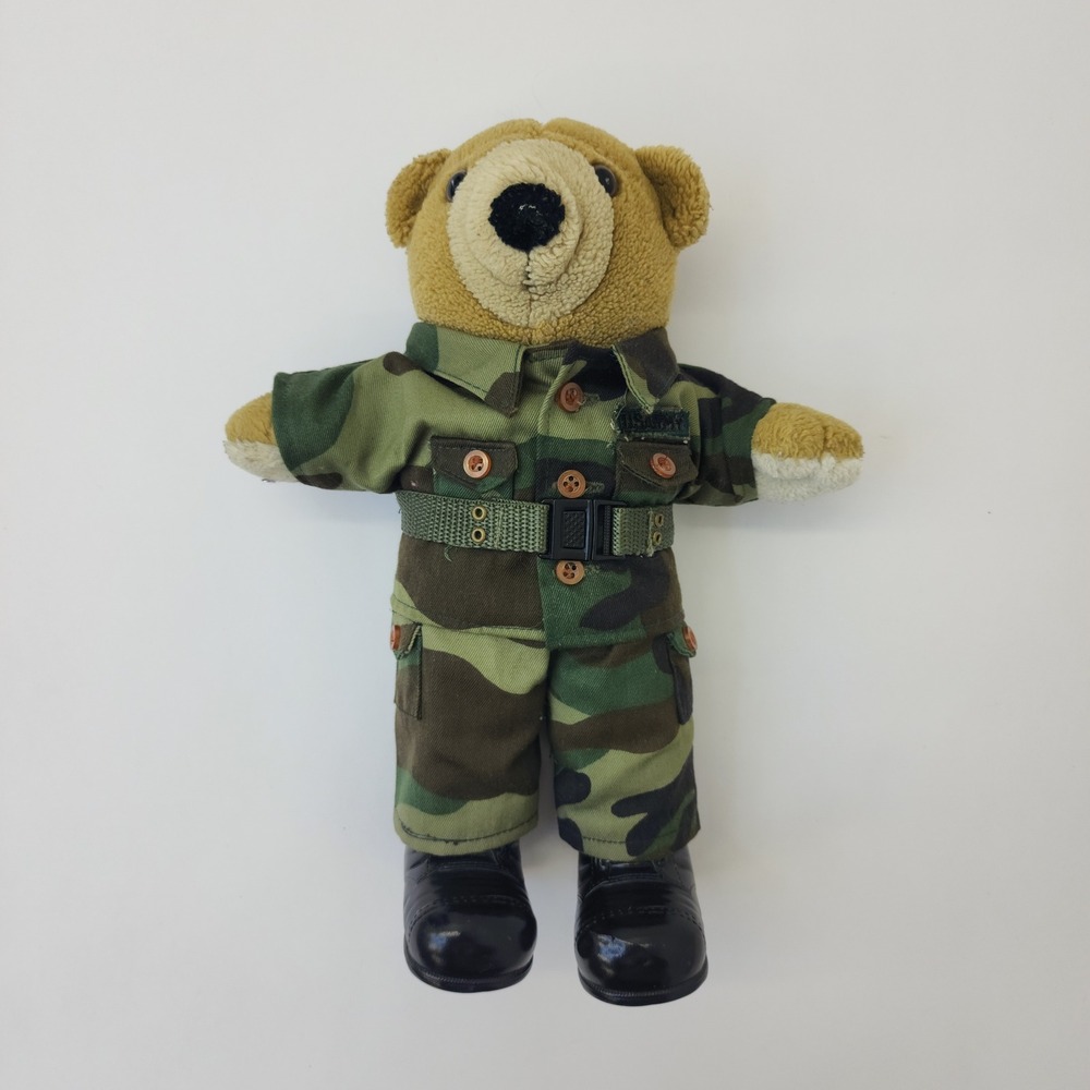 US Army Teddy Bear Plush Camouflage Military Uniform Woodland Camo 11 Inch
